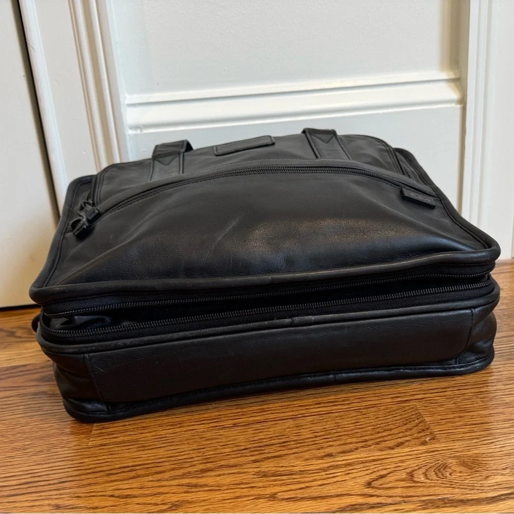 TUMI | Alpha Leather Briefcase | Black Multi-Zip Laptop Bag | OS